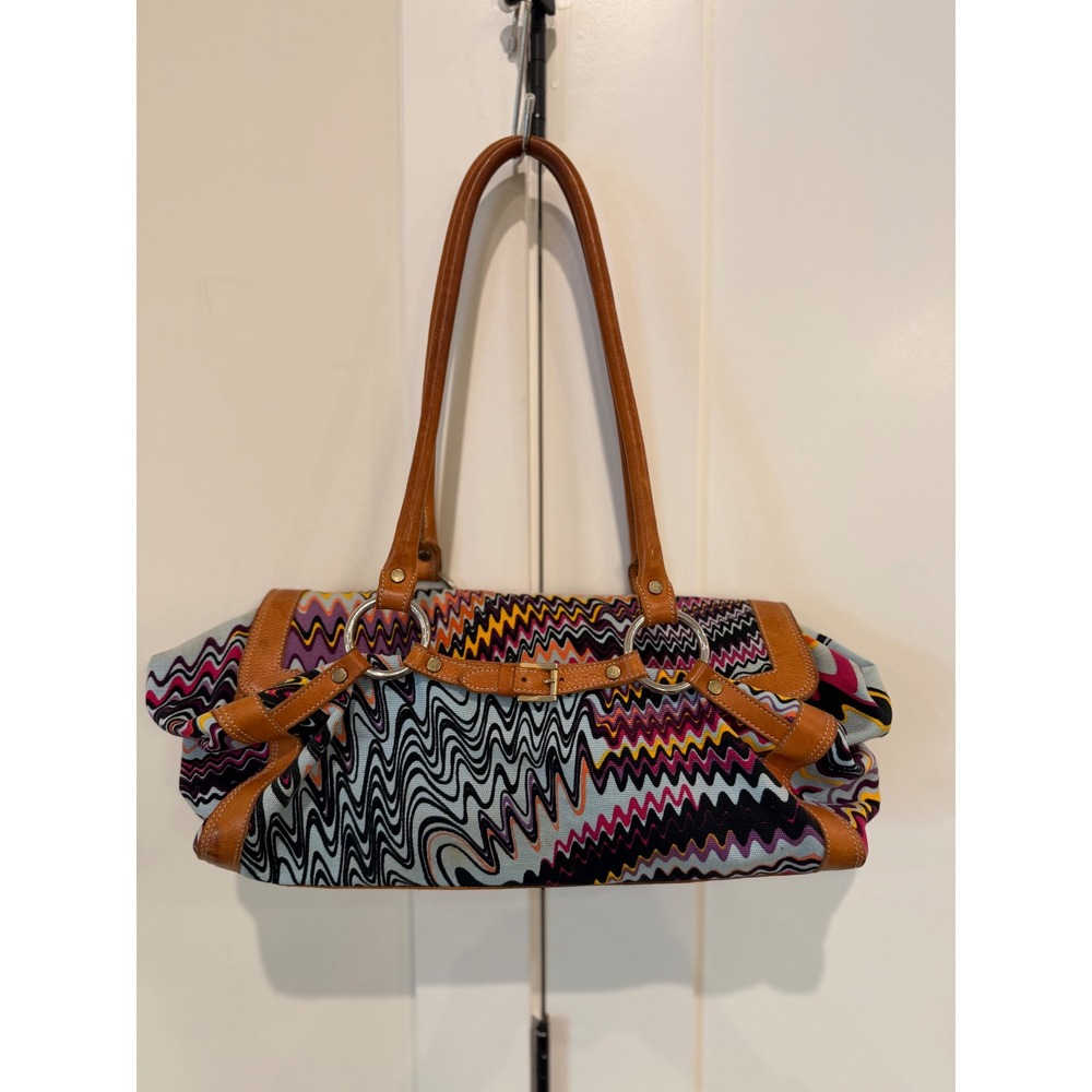 Missoni Shoulder Bag Multicolore Zigzag Canvas Leather Italian Quiet Luxury Chic